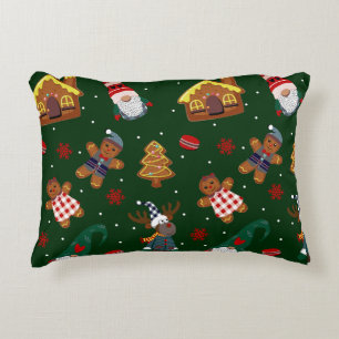 Cute Christmas Gingerbread Gnomes Reindeer Party Decorative Cushion