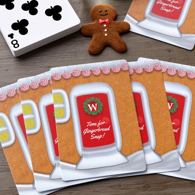 Cute Christmas Gingerbread House Monogram Holiday Playing Cards (Time for gingerbread snap! A fun stocking stuffer gift. Just add your initial)