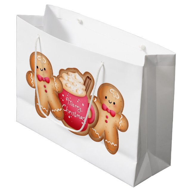 Cute Christmas Gingerbread  Large Gift Bag (Front Angled)
