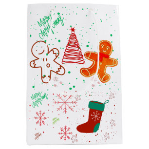 Cute Christmas Gingerbread Man and Tree Pattern.  Medium Gift Bag