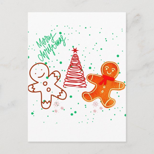 Cute Christmas Gingerbread Man and Tree Pattern.  Postcard (Front)