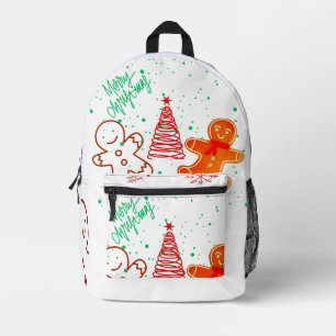 Cute Christmas Gingerbread Man and Tree Pattern. Printed Backpack