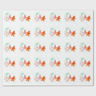 Cute Christmas Gingerbread Man and Tree Pattern. Wrapping Paper