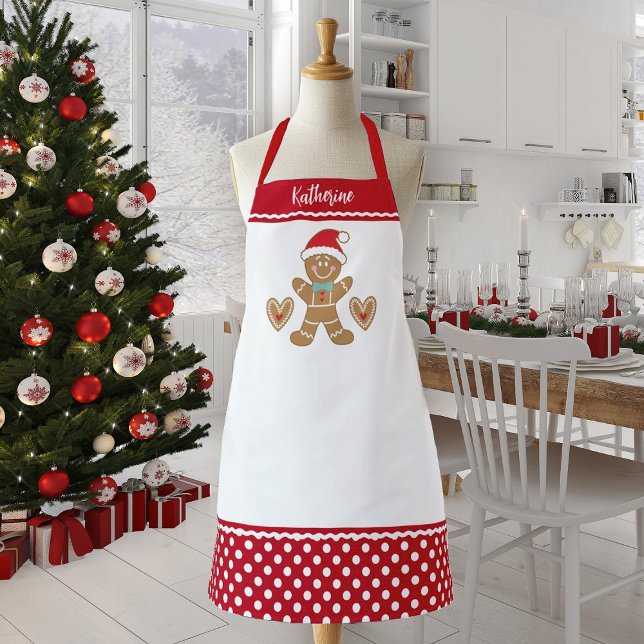 Cute Christmas Gingerbread Man Apron (Personalize this cute Christmas gingerbread man apron with your name for Christmas. )