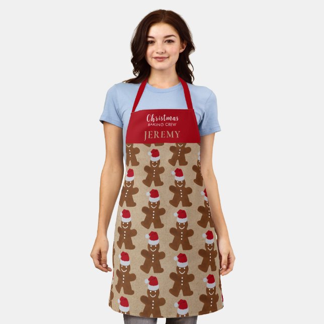 Cute Christmas Gingerbread Man Cookies Baking Crew Apron (Worn)