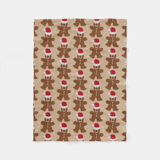 Cute Christmas Gingerbread Man Cookies Kraft  Fleece Blanket (Front)