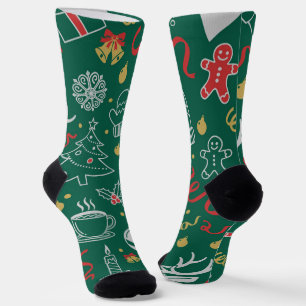 Cute Christmas Gingerbread Man Pattern Green Socks