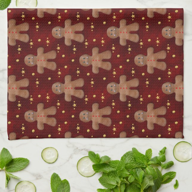 Cute Christmas Gingerbread Man Tea Towel (Folded)