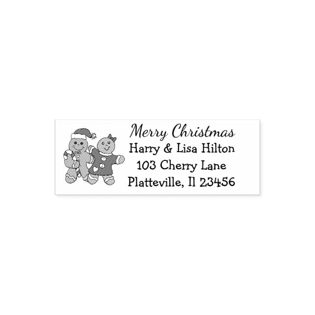 Cute Christmas Gingerbread Men Address Label Self-inking Stamp (Design)