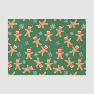 Cute Christmas Gingerbread Men on Green  Tissue Paper