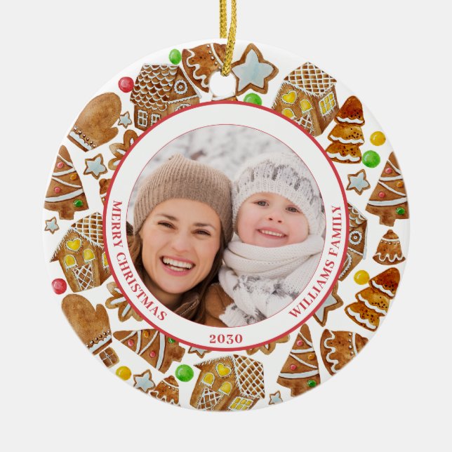 Cute Christmas Gingerbread Photo  Ceramic Ornament (Front)