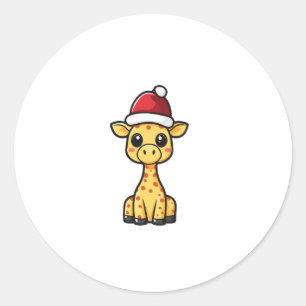 Cute Christmas Giraffe Comic   Classic Round Sticker