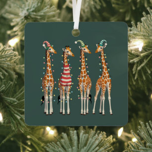Cute Christmas Giraffe Funny Holiday Animal Lover Metal Tree Decoration