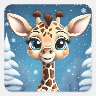 Cute Christmas Giraffe MY OWN ART Christmas Square Sticker