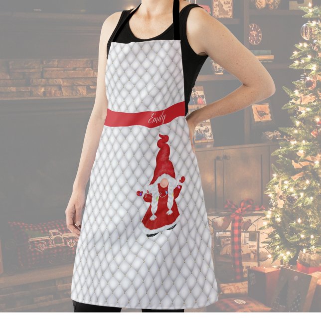 Cute Christmas Girl Gnome Personalised   Apron (Creator Uploaded)