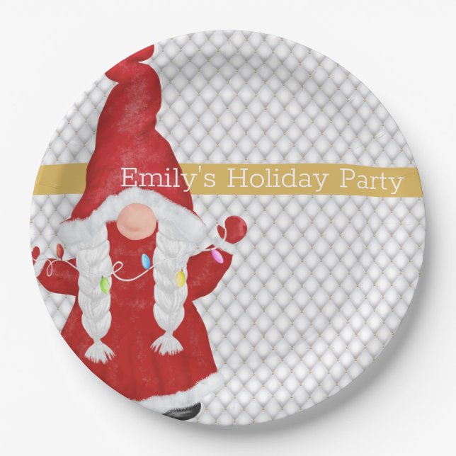 Cute Christmas Girl Gnome Personalised  Paper Plate (Front)