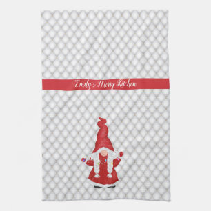 Cute Christmas Girl Gnome Personalised  Tea Towel