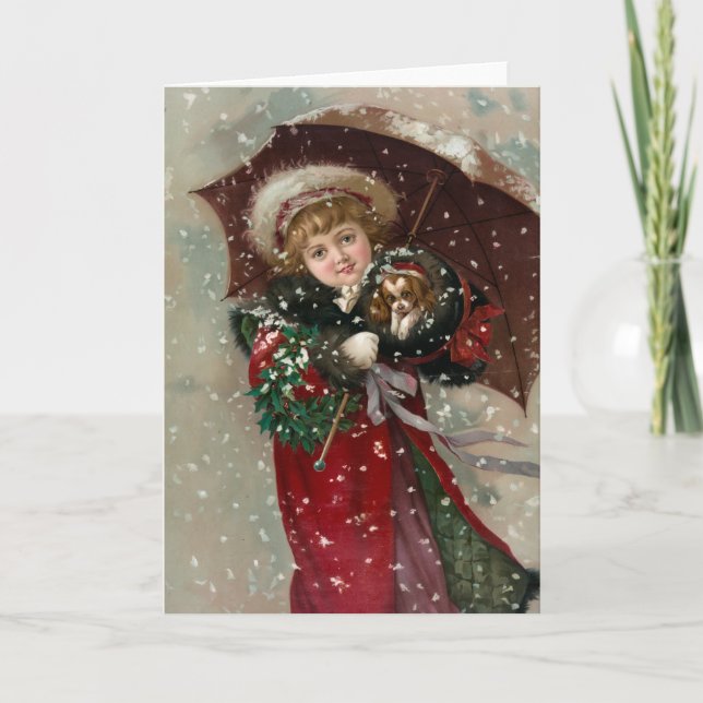 Cute Christmas Girl in snow Holiday Card (Front)