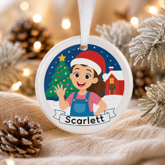 Cute Christmas Girl Personalised Holiday Joy Ornament