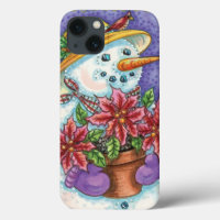 Cute Christmas Girl Snowman with Poinsettia