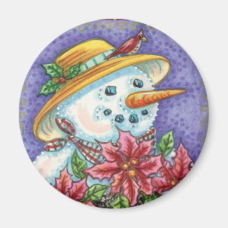 Cute Christmas Girl Snowman with Poinsettia Magnet