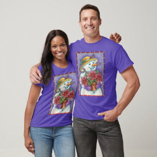Cute Christmas Girl Snowman with Poinsettia T-Shirt