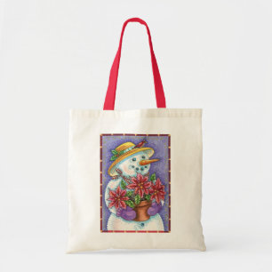 Cute Christmas Girl Snowman with Poinsettia Tote Bag