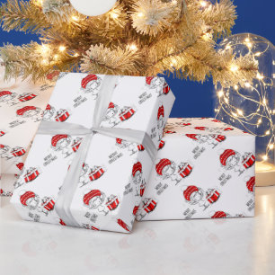 Cute Christmas Girl with Gift Wrapping Paper
