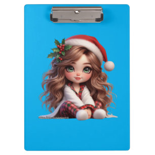 Cute Christmas Girl with Santa Hat Art Clipboard