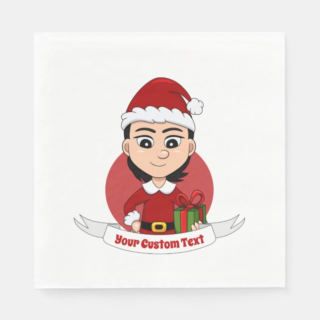 Cute Christmas girl with short black hair Napkin (Front)
