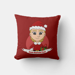 Cute Christmas girl with short blonde hair Cushion