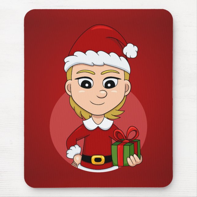 Cute Christmas girl with short blonde hair Mouse Pad (Front)