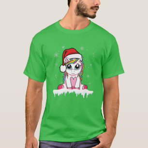 Cute Christmas Girls Women Santa Unicorn Christmas T-Shirt
