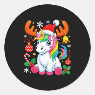 Cute Christmas Girls Women Xmas Unicorn Deer Xmas  Classic Round Sticker
