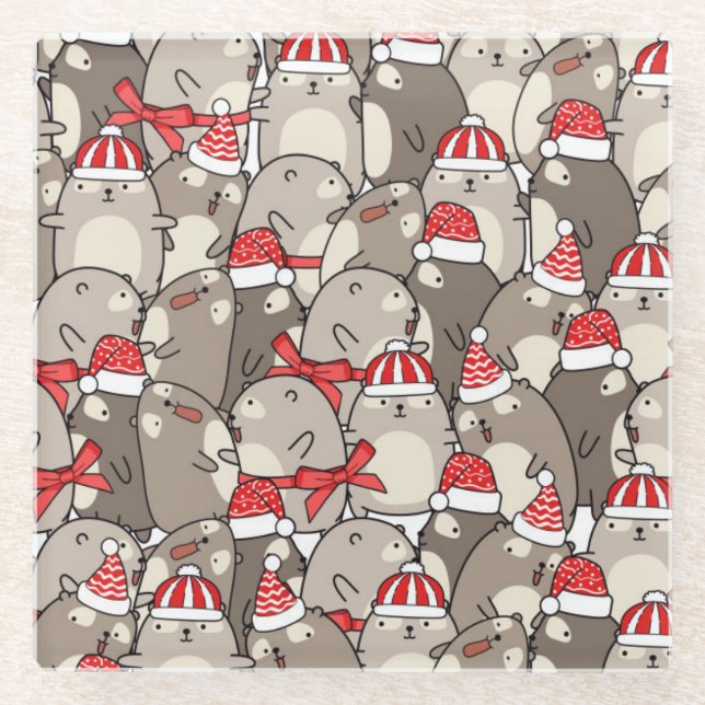 Cute Christmas Glass Coaster (Front)