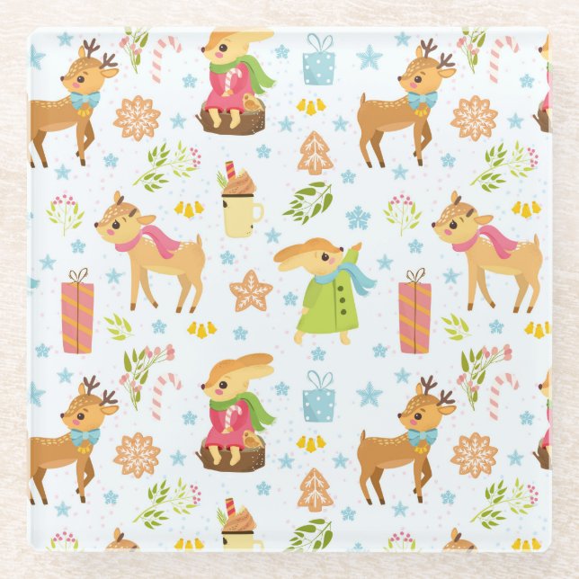 Cute Christmas Glass Coaster (Front)