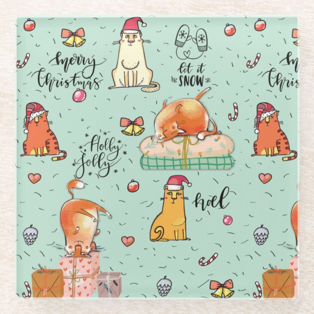 Cute Christmas Glass Coaster (Front)