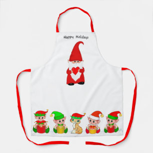Cute Christmas Gnome and Elf Squad Apron