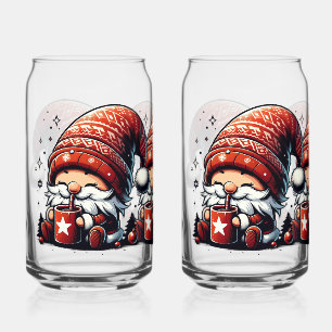 Cute Christmas Gnome Can Glass