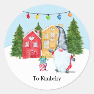 Cute Christmas Gnome Gift Name Classic Round Sticker