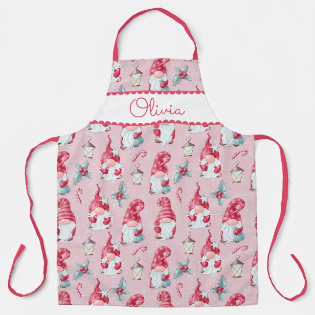 Cute Christmas Gnome Holiday Baking Custom Name Apron (Front)