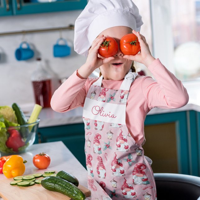 Cute Christmas Gnome Holiday Baking Custom Name Apron (Creator Uploaded)