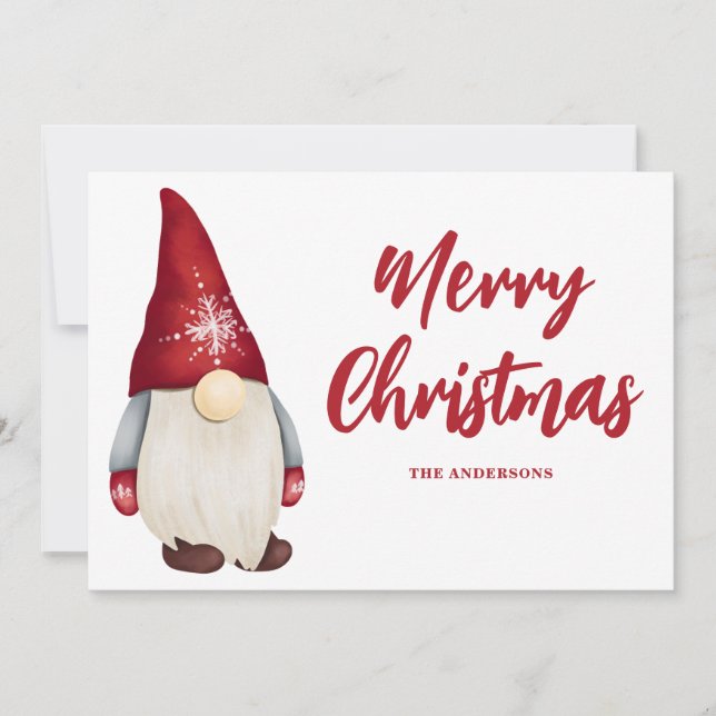 Cute Christmas Gnome  Holiday Card (Front)