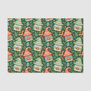 Cute Christmas Gnome Houses and Candy Canes Tissue Paper