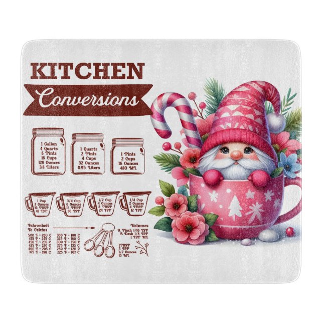 Cute Christmas Gnome/Kitchen Conversions Cutting Board (Front)