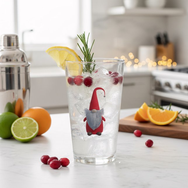 Cute Christmas Gnome Monogram Holiday Glass (Elevate your holiday drink station with these adorable personalized gnome glasses.)