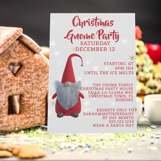 Cute Christmas Gnome Party Holiday Invitation (For your Gnome Party. Just add your details)