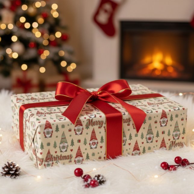 Cute Christmas Gnome Pattern Wrapping Paper (Creator Uploaded)