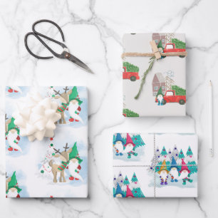 Cute Christmas Gnome Set of 3 Wrapping Paper Sheet