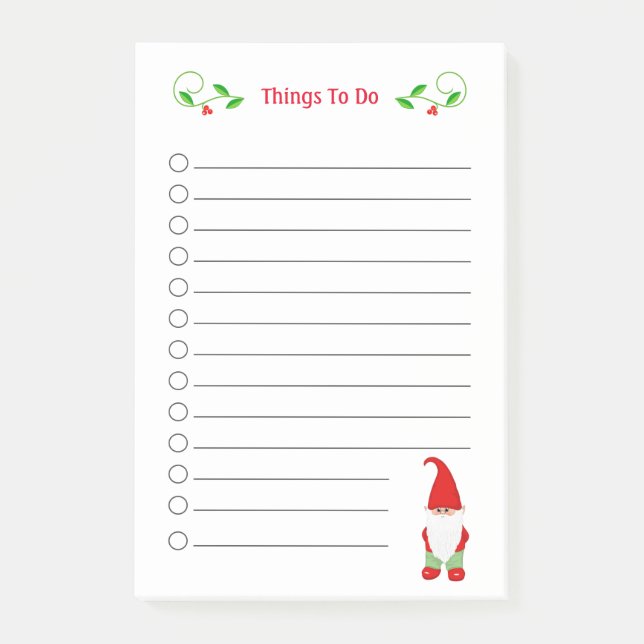 Cute Christmas Gnome Things To Do Post-it Notes (Front)